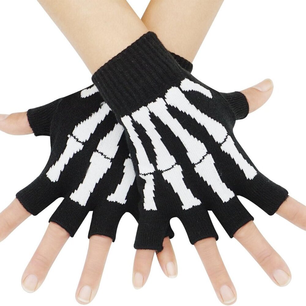 Unisex Stretchy Fingerless Hand Warmer Skeleton Gloves